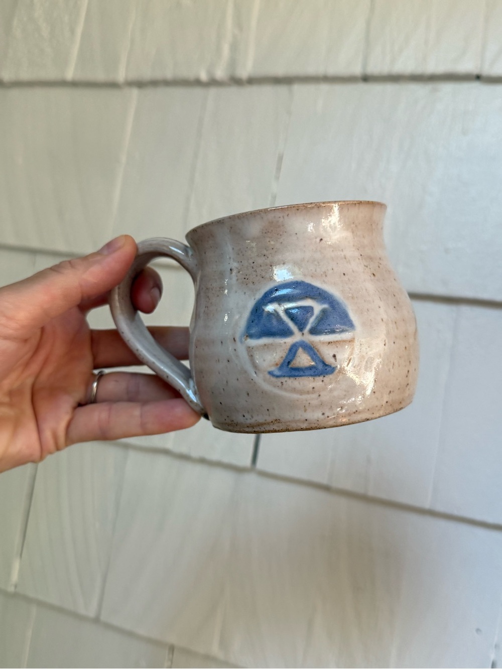 Handcrafted Ceramic Mug with Blue Accent - Home Art studio pottery mug - Picture 2 of 5